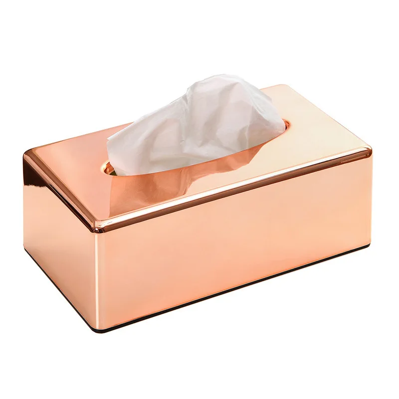 

Metal Tissue Storage Box Rose Gold Paper Holder Living Room Household Rectangular Wipes Dispenser Office Napkin Organizer