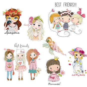 

Fashion Lovely Girls Patches Iron on Transfer Patches for Clothing Heat Transfers Stickers on Clothes for T-shirts DIY Appliques