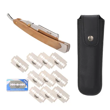 

Straight Razor Men Professional Straight Barber Edge Stainless Steel Razors with10pcs Blades & Storage Bag Folding Shaving Knife