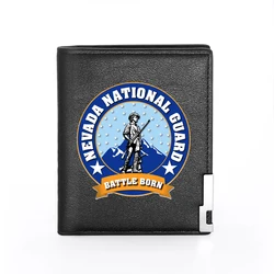 USA National Guard Battle Born Printing Leather Wallet Men Women Billfold Slim Credit Card/ID Holders Inserts Short Purses