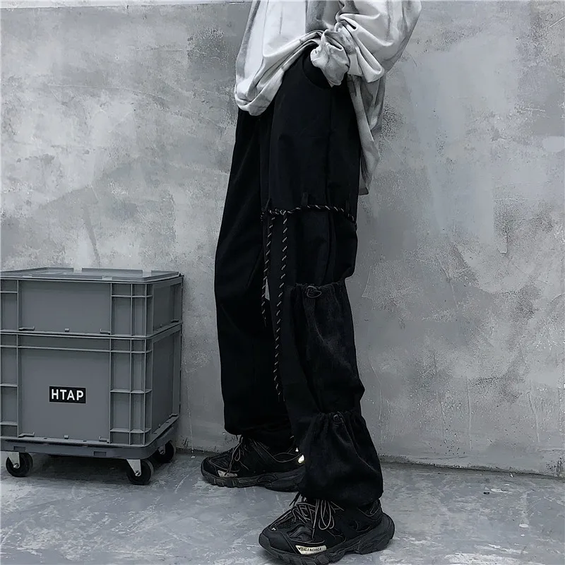 

Lychee Girls Solid Black Asymmetry Women Bottom Pants Elastic Waist Corduroy Lady Pants Drawstring Lace Up Female Trousers