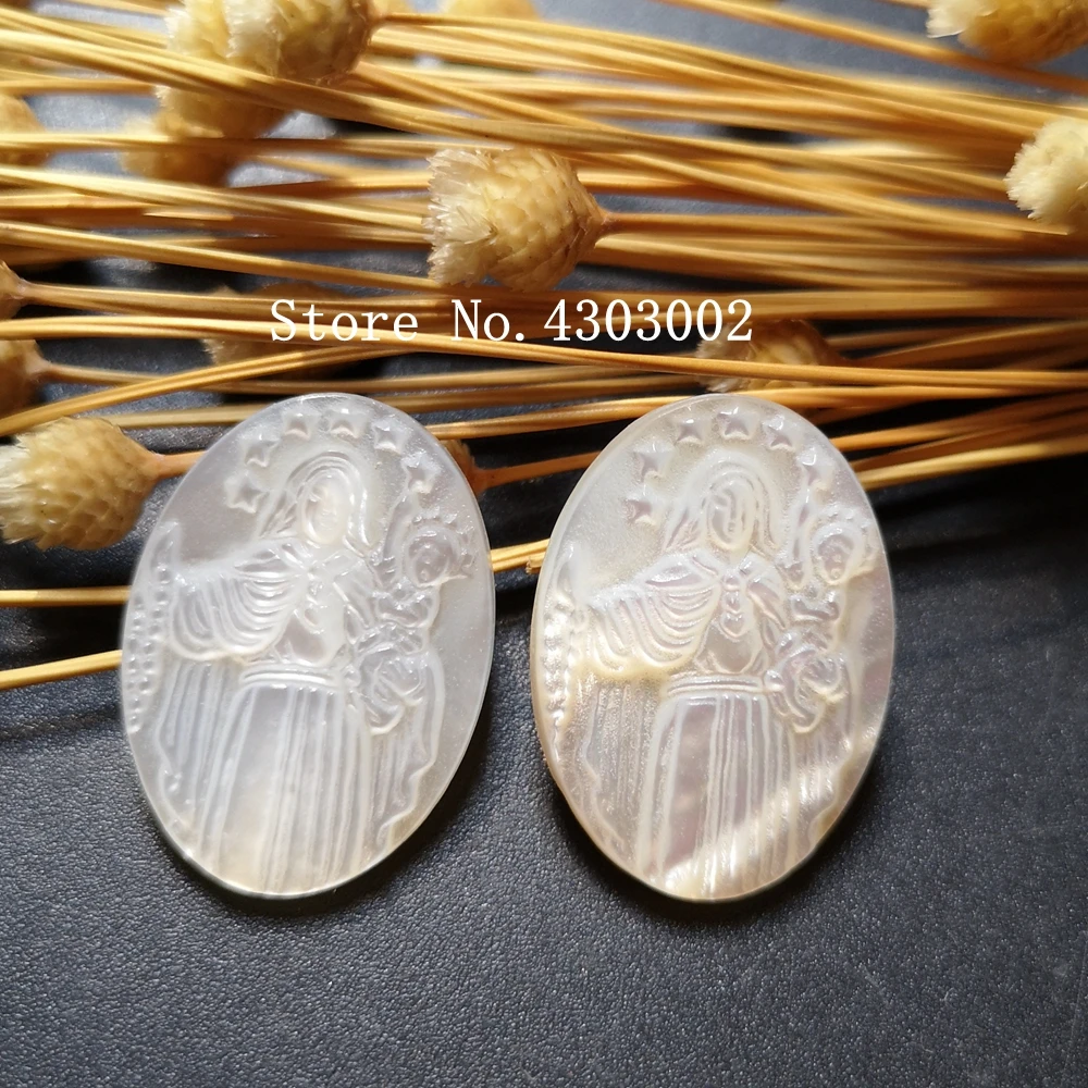 5pcs/lot 18xx25mm Natural Oval Lady Of Mount Carmel Mother of Pearl Shell Madonna Pearl Shell MOP for DIY Jewelry