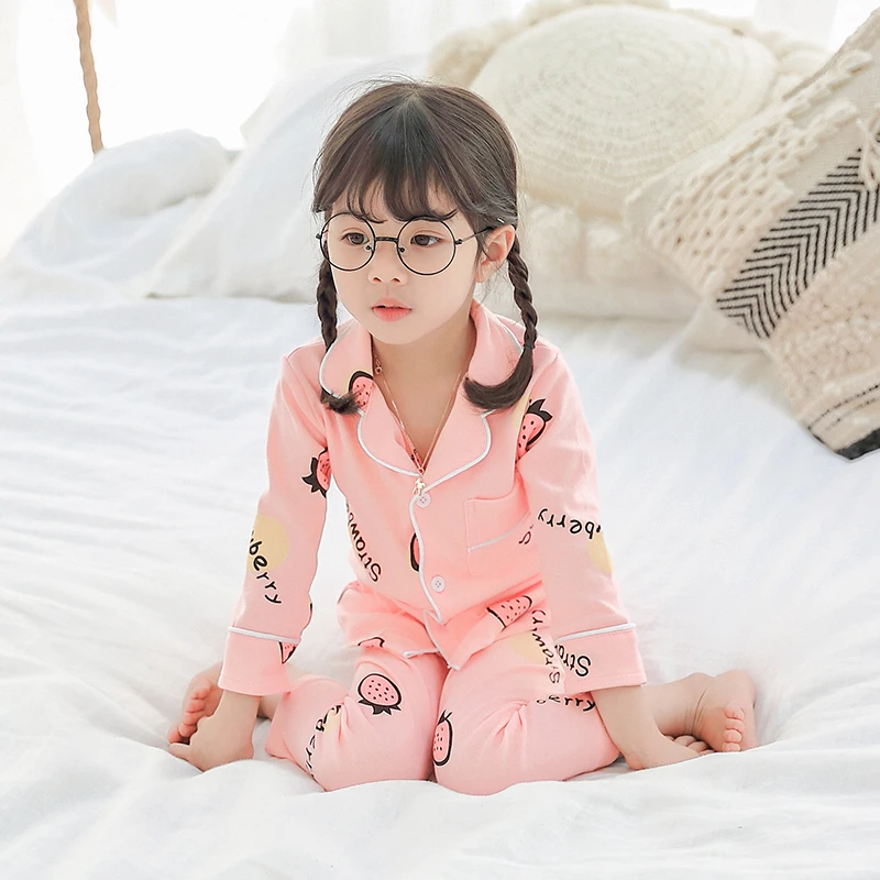 Пижамный комплект для девочек, Детский кардиган, пижамы, рубашка и штаны, клубника, одежда года, одежда для сна, одежда для сна от 1 до 12 лет