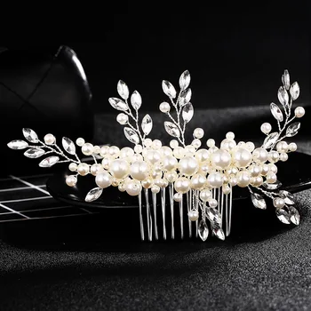 

Crystal Bridal Hairpins Princess Hair Jewelry Bride Headdress Hair Accessories Ivory White Pearl Wedding Hair Comb FS143