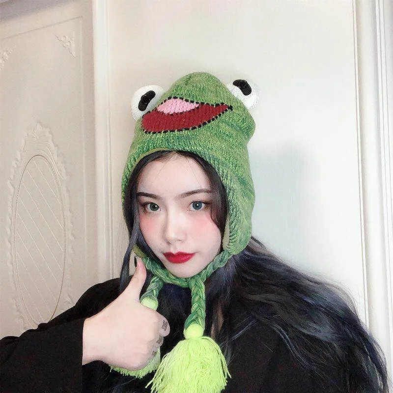 Плюшевые Вязаные Шапки The Muppets show Kermit frog шапка для Хэллоуина косплей на