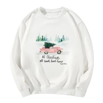 

New Fashion at Christmas all road lead home Pattern Sweatshirt Women Gothic Punk Cute Kawaii Long Sleeve Tops Hoodies