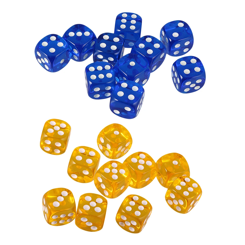 Pack of 20pcs Acrylic Six Sided D6 Dice for DND TRPG Party Board Game Toys 