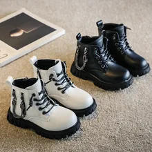 Bottes de Combat avec chaîne pour filles, chaussures de moto Punk, Design à la mode, baskets à plateforme pour enfants, collection automne hiver 2021, E10232