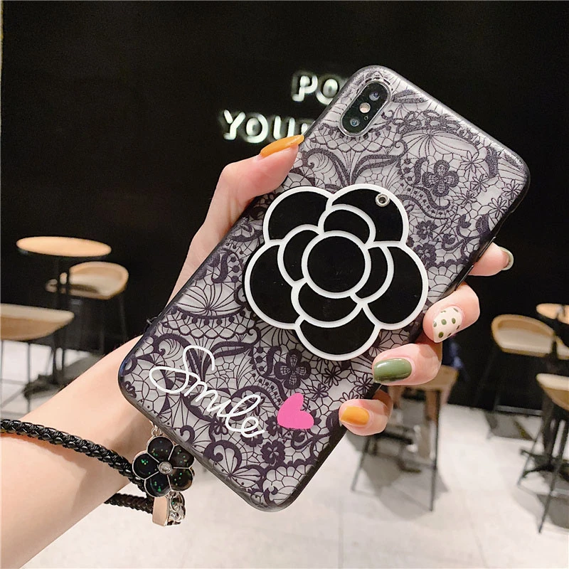 Lace Flower Makeup Mirror Phone Case For Samsung Galaxy S8 S9 S10 Lite S7 S6 Edge Plus C5 C7 C9 Note 8 9 With Lanyard Back Cover - Цвет: 5