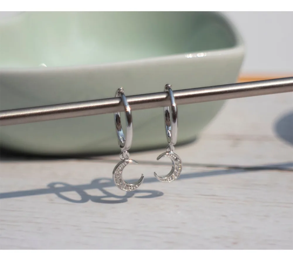 Серьги из стерлингового серебра 925 пробы, модные серьги из циркона и Луны, простые популярные женские серебряные серьги
