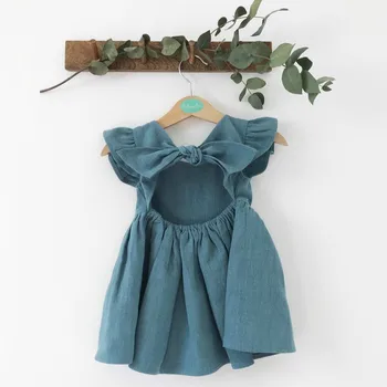 

Toddler Baby Girl Dress Kids Summer Ruffle Sleeve Backless Bow Vestidos Holiday Party Sundress Wholesale Baby Girl Clothes