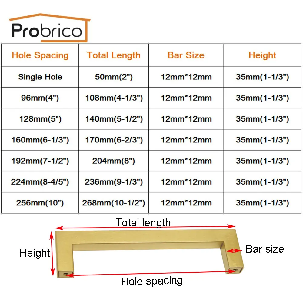 Probrico 25 шт кухонный шкаф ручки и ручки золотой Латунный шкаф двери Шкаф Тянет 12 мм квадратный бар мебельная фурнитура