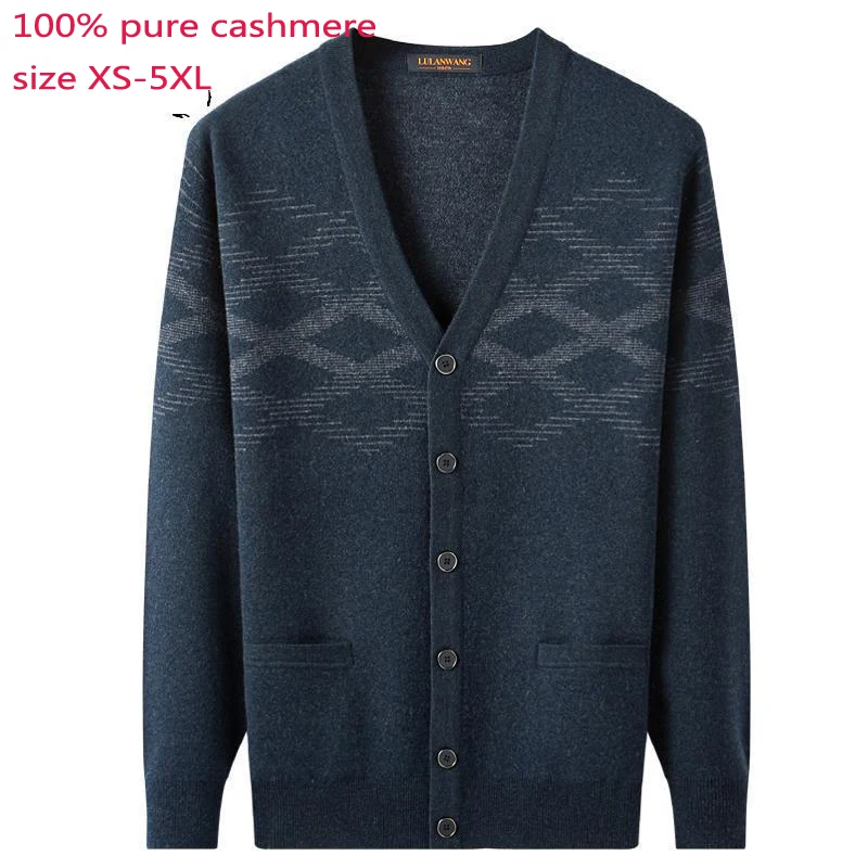 

New High Quality Winter Autumn Computer Knitted V-neck Cardigan 100% Pure Cashmere Sweaters Casual Plus Size XSSMLXL2XL3XL4XL5XL