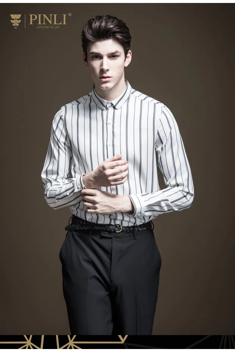 Camisas Para Hombre Camiseta Masculina Pinli осень 2019 Новая мужская рубашка в полоску с длинными рукавами в деловом стиле B193213306