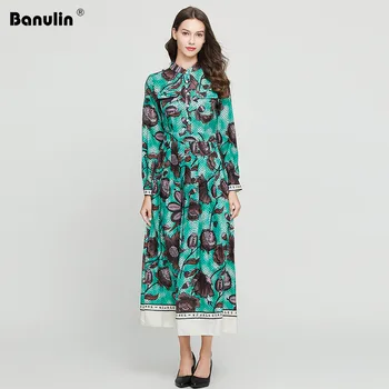 

Runway Designer 2020 Fashion Spring Dress Women's Wrist Sleeve Stand Collar Flower Printed Midi Vintage Swing Shirt Dress