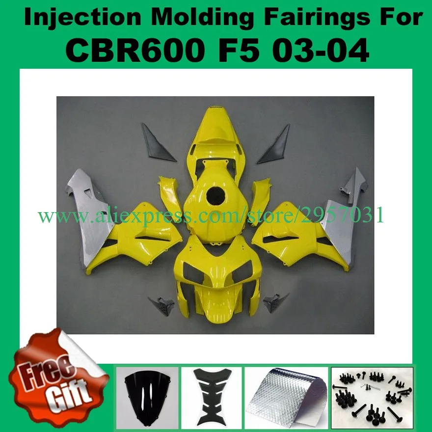 Free screws+gifts Injection mold for HONDA CBR600RR F5 03 04 CBR 600RR 2003 2004 cbr 600 ABS Silver Yellow Fairings set | Автомобили и