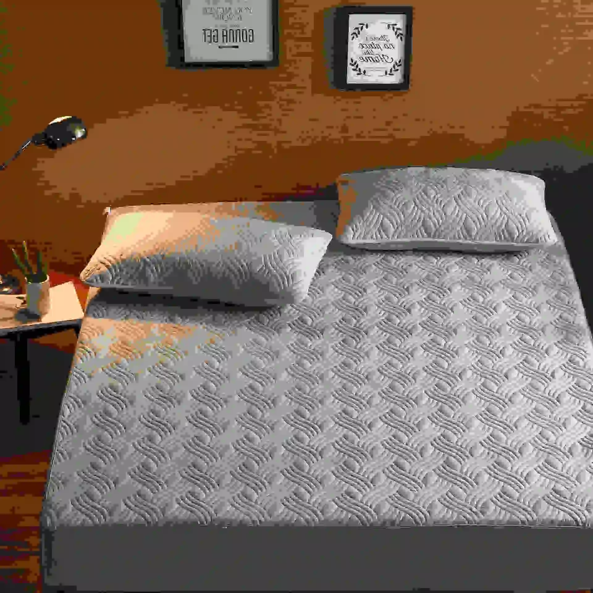 Анти-пылеулавливающий Воздухопроницаемый наматрасник для кровати с эластичное покрытие для 10-14 дюймов Высота матраса и наволочка - Цвет: F 2pillowcases1cover