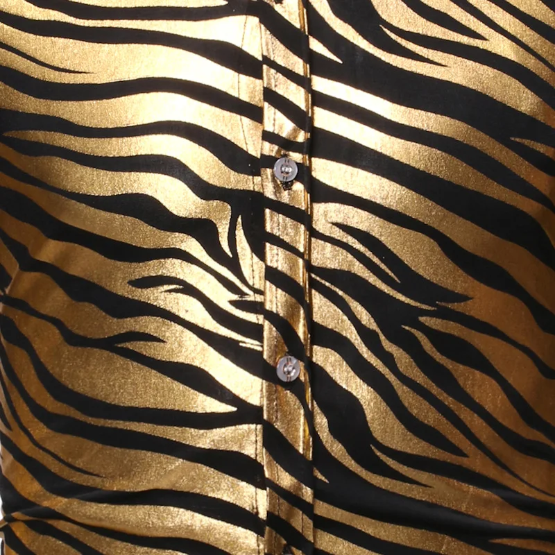 Мужская блестящая золотая полосатая рубашка на пуговицах Camisa Masculina Модная рубашка для ночного клуба мужская приталенная рубашка с длинным рукавом
