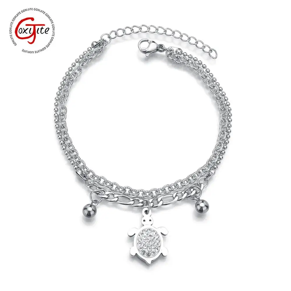 Goxijite Cute Turtle Double Layer Bangle Bracelet Stainless Steel CZ Stones Charm Adjustable Jewelry Kids Gift | Украшения и