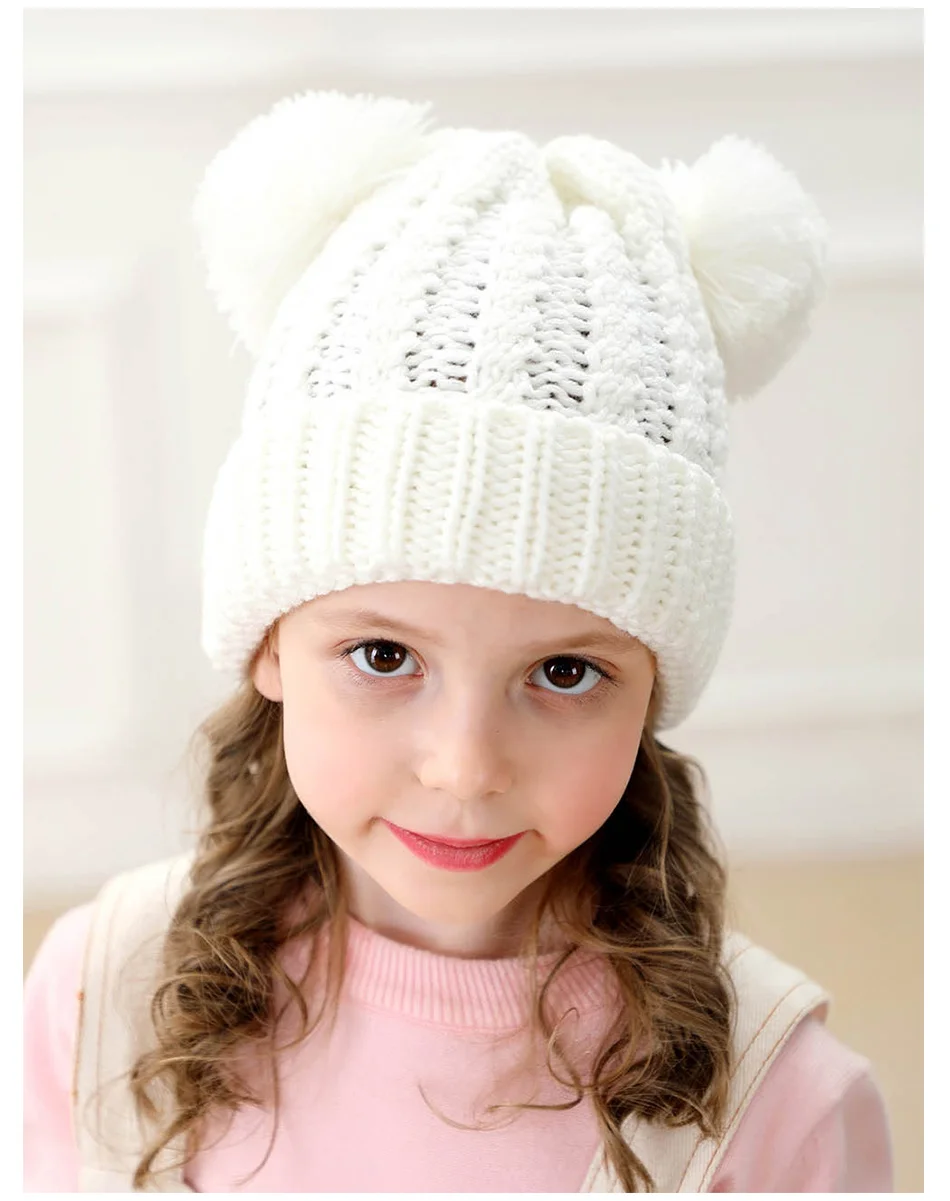 Wish Club/Новинка года; зимняя шапка бини для малышей; милая детская шапка с помпоном; вязаная Повседневная однотонная шапка для мальчиков и девочек