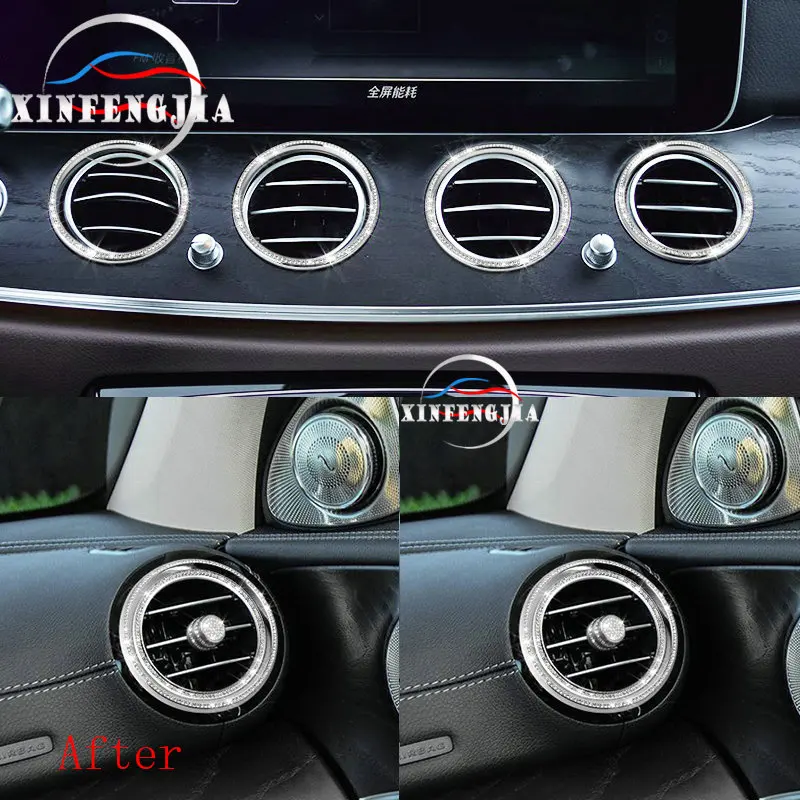 Для Mercedes-Benz E Class W213- Золотой Серебристый с кристаллами стиль центр переднее вентиляционное отверстие выход крышка отделка