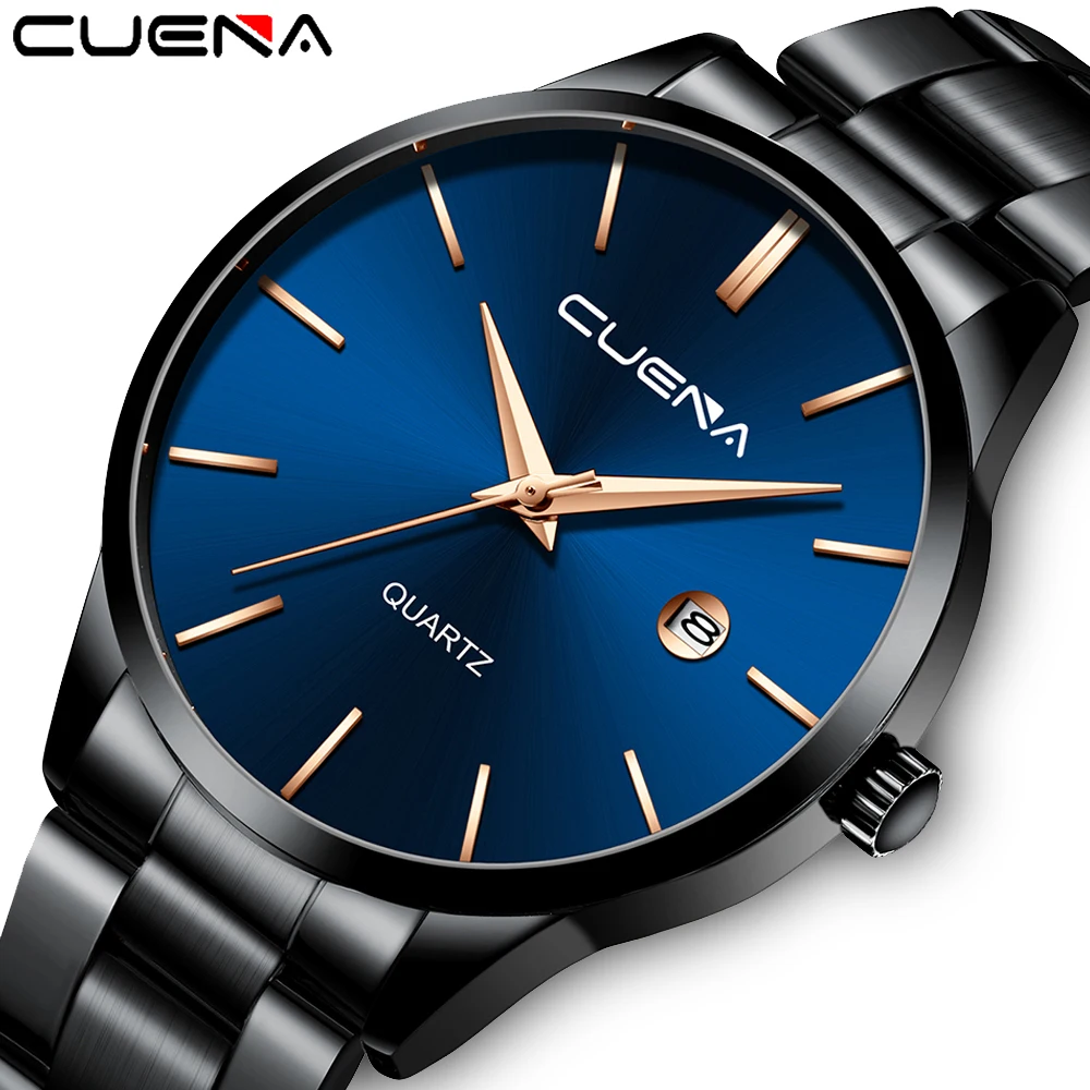 CUENA Top Brand Luxury Watch Famous Men Fashion Business Quartz Clock Mens Full Steel Waterproof Watches Relogio Masculino | Наручные