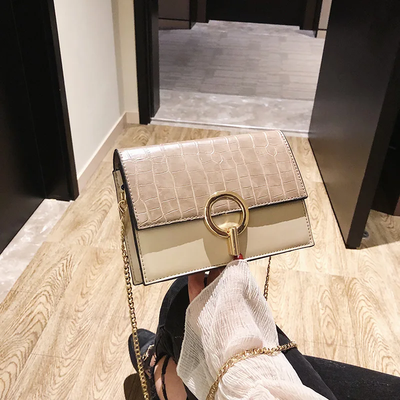 

New Arrival Online Celebrity Bag Women's 2020 New Style Crocodile Pattern Chain Shoulder Small Black Bag bai da xiao Square Bag