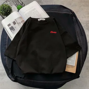 

Men's cotton round neck loose wild boys clothes half sleeve large size trend 2019