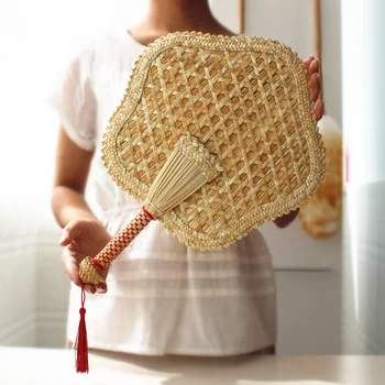 

Wheat straw fan vintage big Pu fan fan grass summer mosquito repellent cool stage fan decoration banana fan classical fan