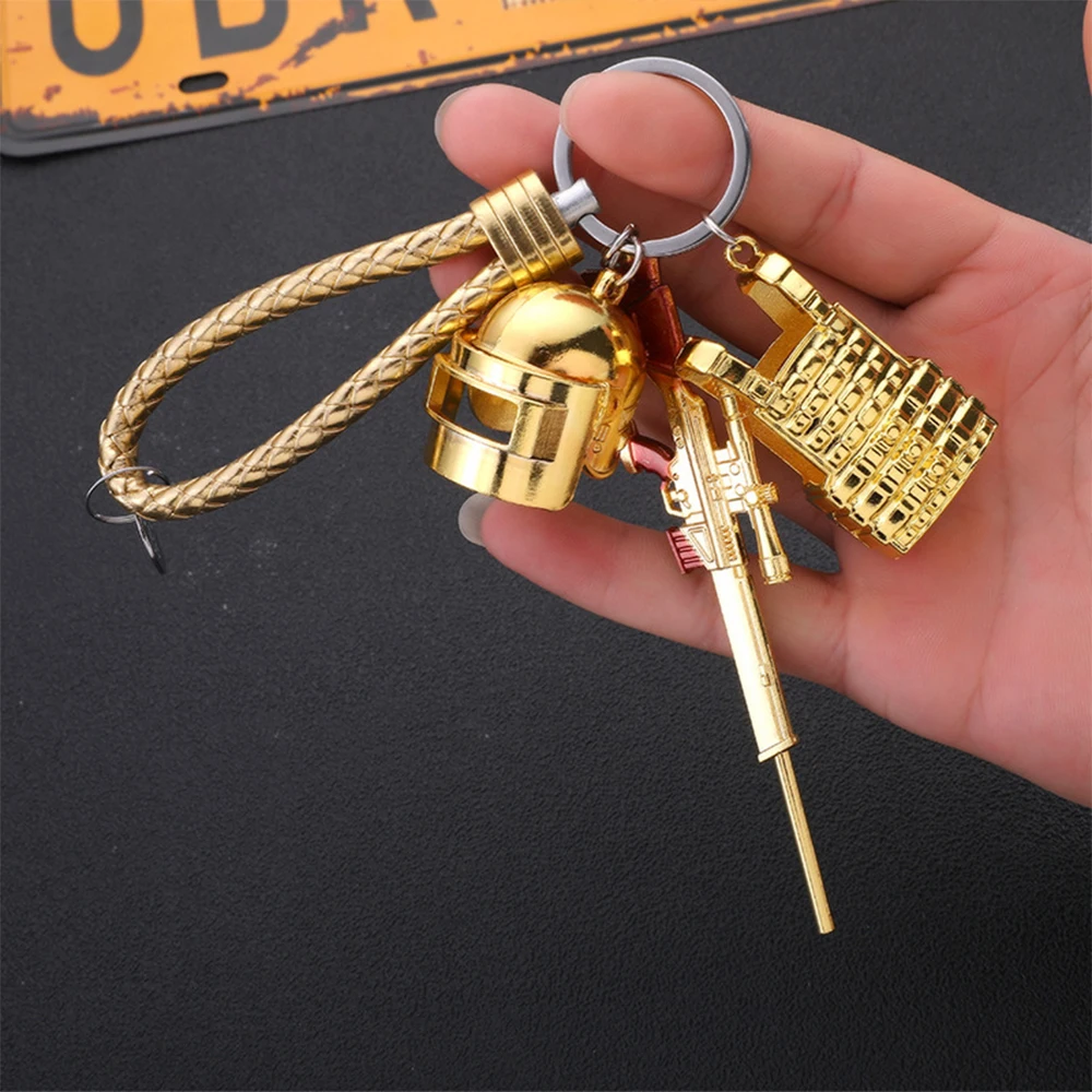 

PUBG FPS Game Player Unknown's Battle Grounds Golden pan helmet armor gun chain weapon eat chicken game tonight keychain