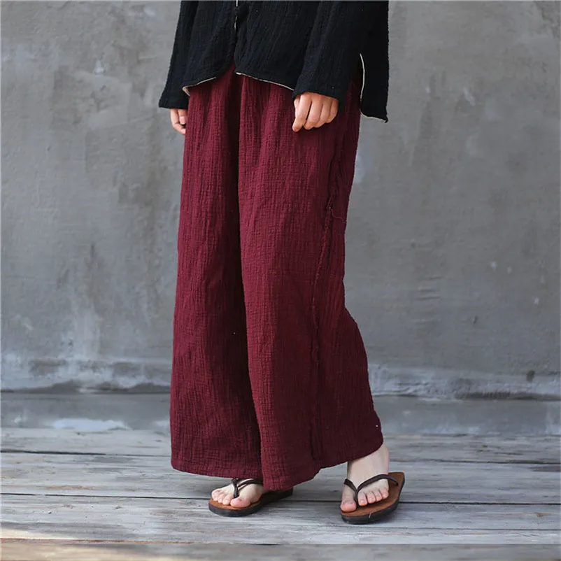 Plus Size Bottoms L-7XL Autunm Women Long Pants Loose Casual Wide Leg Cotton Linen Soft Trouser White Wine 12 Color |