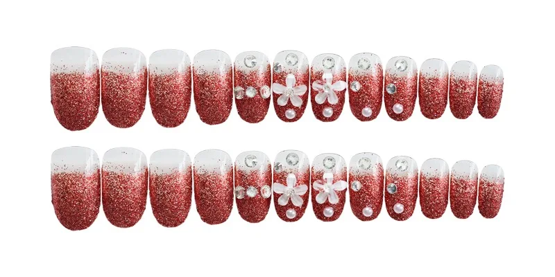 329-Red Handmade Small Flower Gum-Finished Product xin niang kuan Nail Tip Fake Nails Patch Manicure