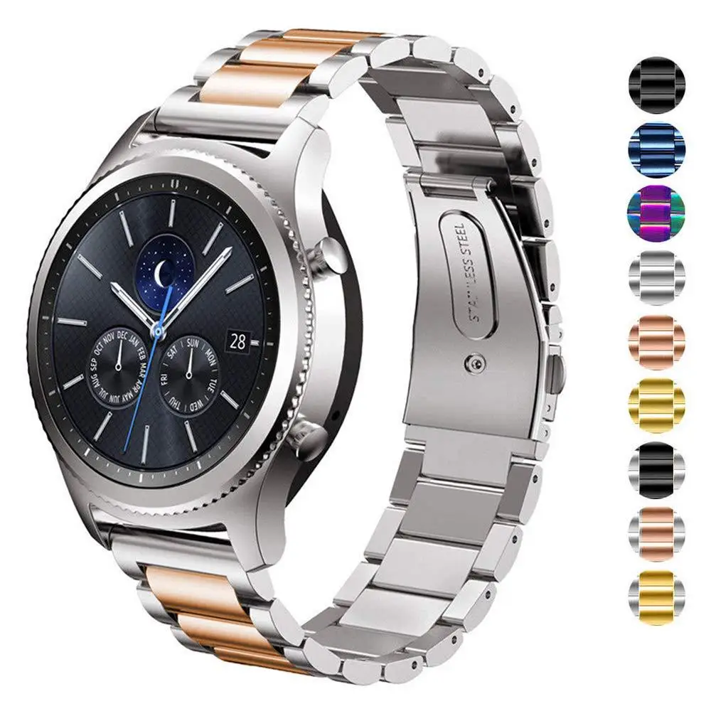 

42mm 46mm Rose Gold High Quality Three Beads Stainless Steel Wristband for Samsung Galaxy Watch Gear S3 Smart Watch Strap