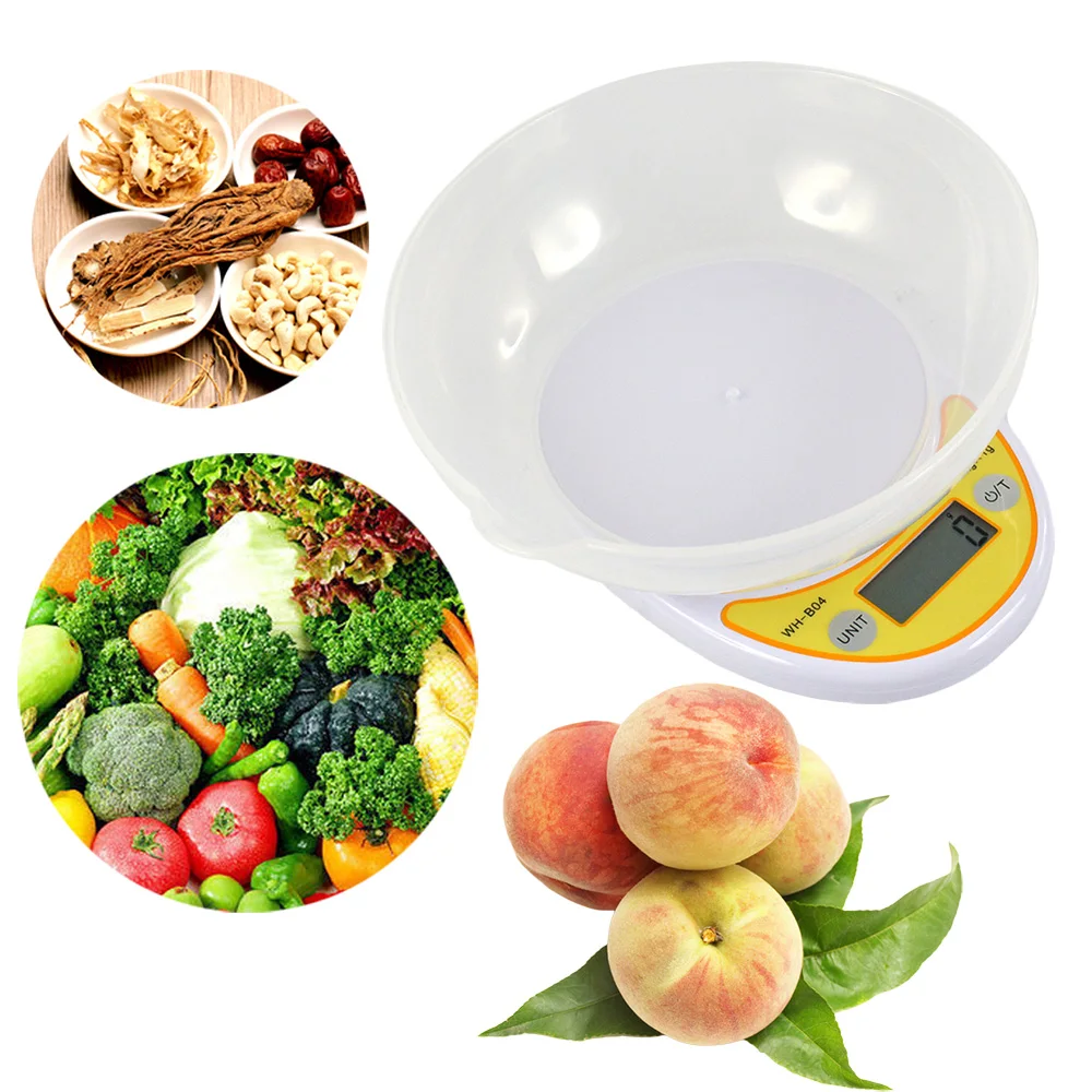 Цифровые весы портативные кухонные для диетических продуктов 5 кг/1 г 1 кг/0