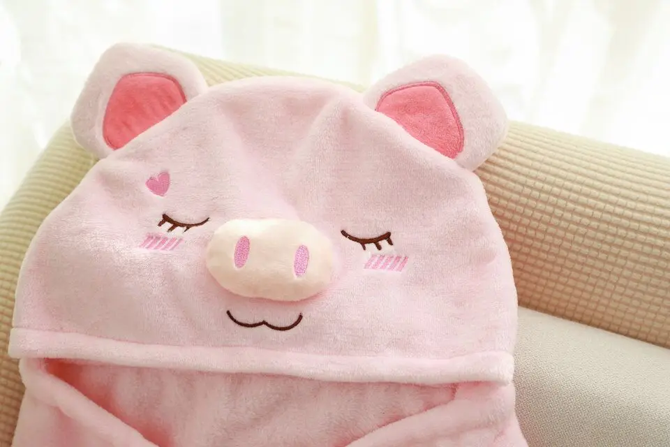 Розовая свинка фланелевый плащ девушки с капюшоном Одеяло Диван Спящая Ванна плюшевая одежда аксессуар маски для глаз 115*70 см