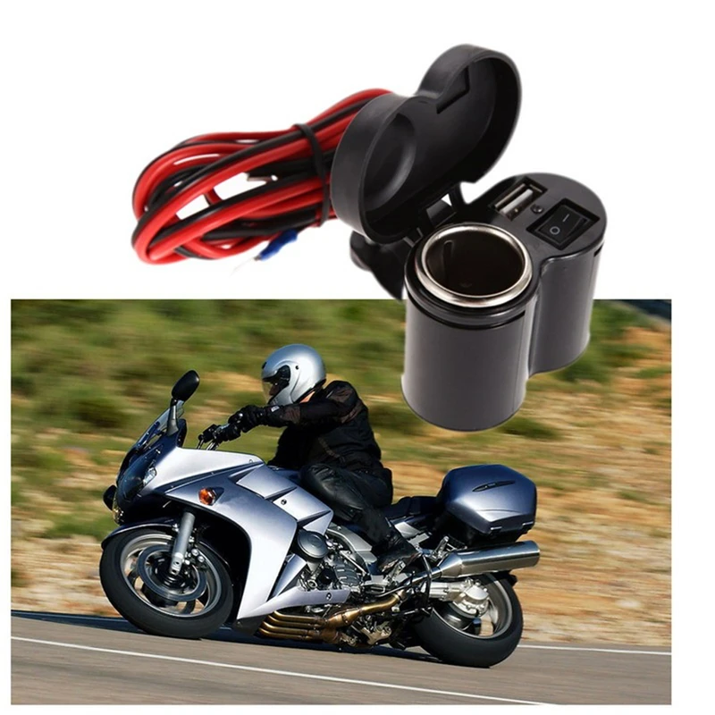 

Waterproof Car Charger Motorcycle Scooter Handlebar USB Charger Clamp with USB Cigarette Light New Universal 12-24V