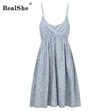 RealShe женское летнее платье женское без рукавов с круглым вырезом свободное хлопковое мини-платье с спагетти на бретелях женское элегантное платье