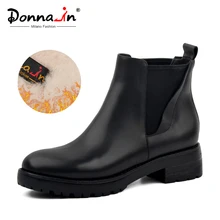 Donna-in Winter Snow Boots Women Slip-on Chelsea Luxury Genuine Leather Natural Wool Fur Female Black Platform Block Heel Shoes