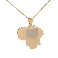 Stainless Steel Gold Color Lithuania Map Pendant Necklace Fashion Lietuvos Map Chain Jewelry 1