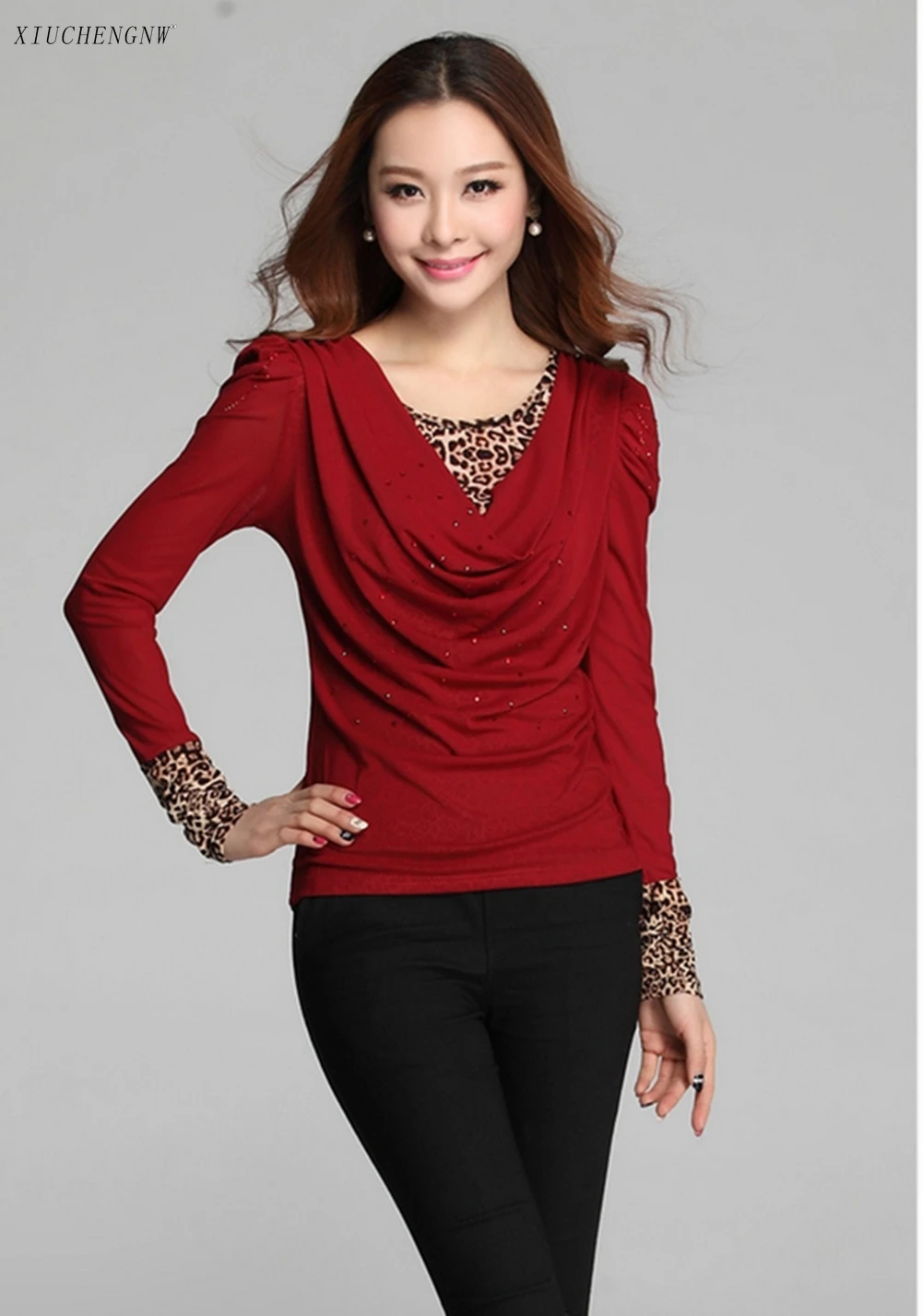 

Drees Spring New Large Size Women Tops Korean Leopard Thin Loose Splice Sweaters Female Long Sleeve Sweater All-match Mesh Shirt
