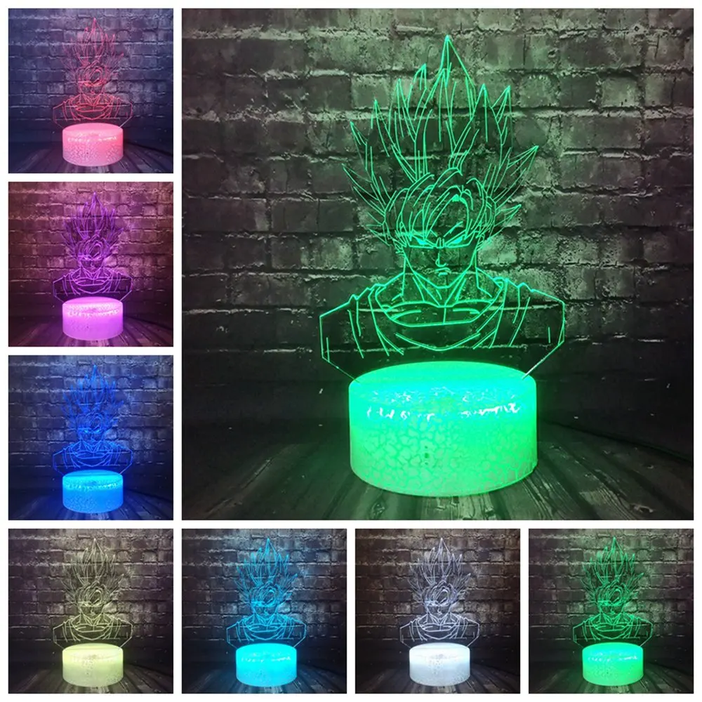 3D Dragon Ball Theme Comic Wukong Figure Night Light For Kids Bedroom LED 7 Color Change Holiday Birthday Toy Boy Lamp | Освещение
