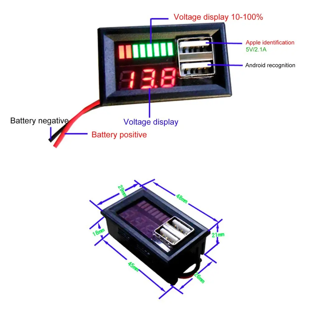 СВЕТОДИОДНЫЙ цифровой дисплей вольтметр Вольт тестер двойной USB 5 В 2A для DC 12 В автомобилей мотоциклов аккумулятор для транспортных средств Емкость