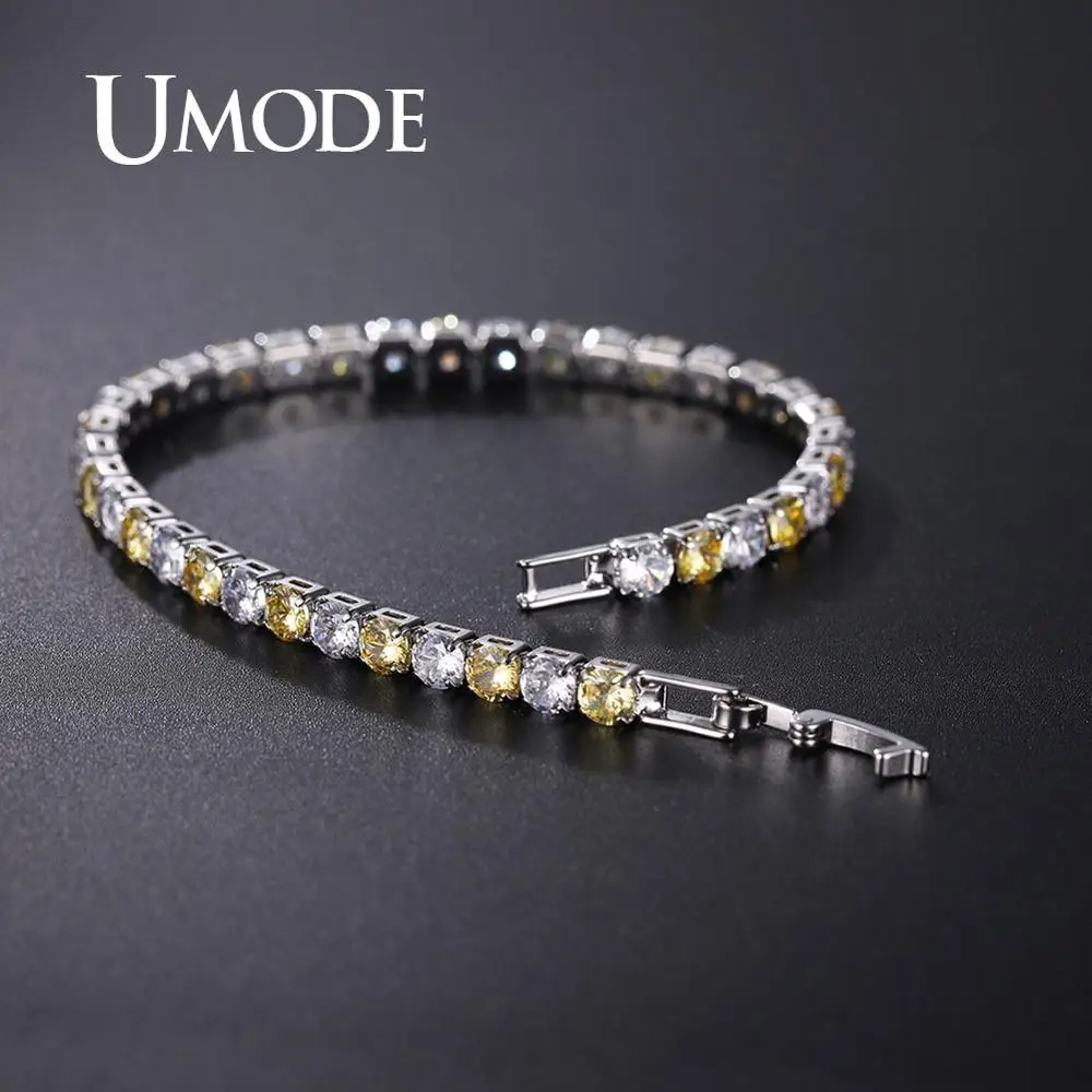 UMODE, свадебные браслеты с кристаллами, цирконием, теннисные браслеты для женщин, желтый CZ камень, роскошные свадебные браслеты, браслеты, Женские Ювелирные изделия UB0097H