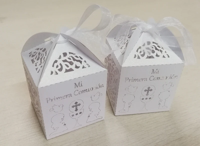 50 штук, персональная коробка для конфет Mi Primera Comunion, на заказ, с именем, для свиданий, для мальчиков и девочек, для Первого Святого Причастия, коробочка для конфет на вечеринку