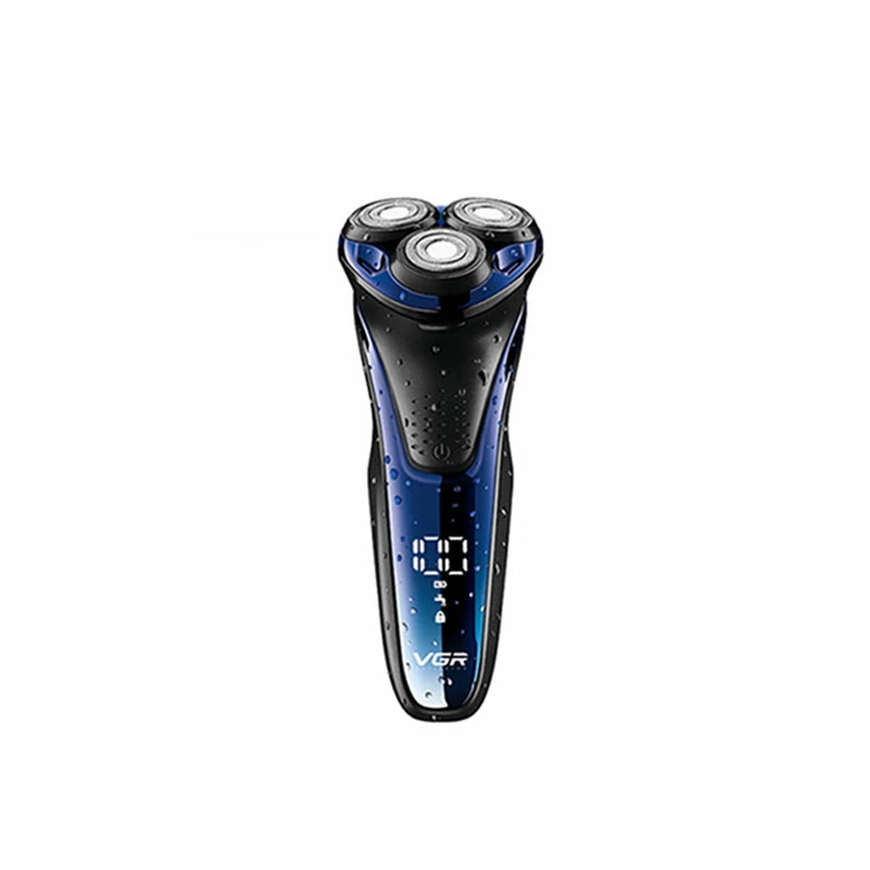 VGR Мужская портативная электробритва Мужская водонепроницаемая влажная сухая Бритва для бороды USB перезаряжаемая ЖК-дисплей бритвенная машина с 3 головками - Цвет: Синий