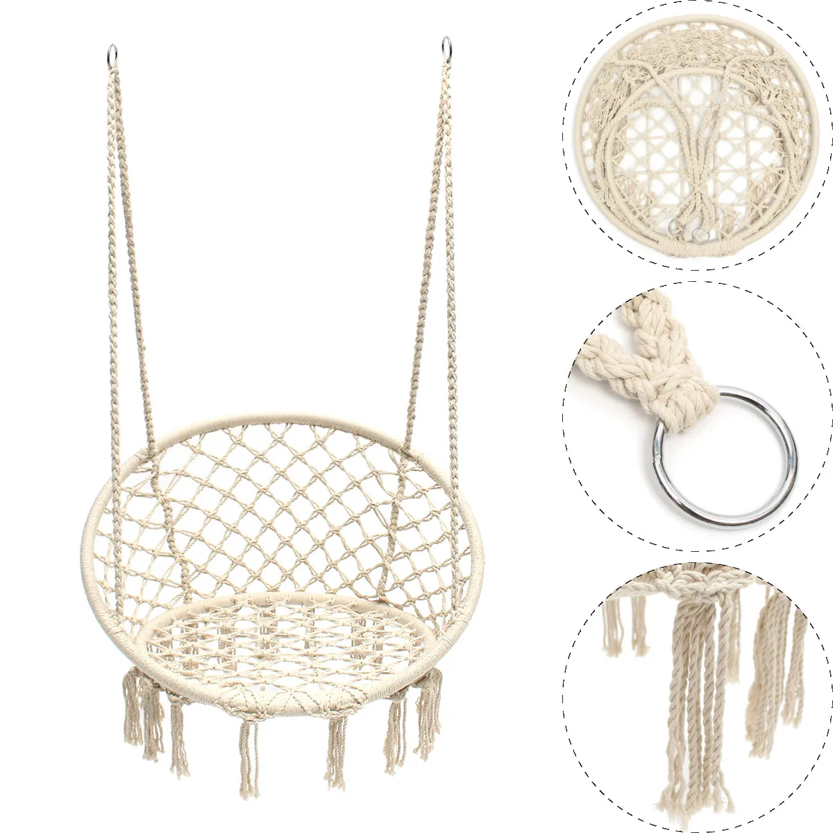 Nordique coton corde hamac chaise à la main tricoté intérieur extérieur enfants balançoire lit adulte balançoire chaise suspendue hamac ► Photo 3/6