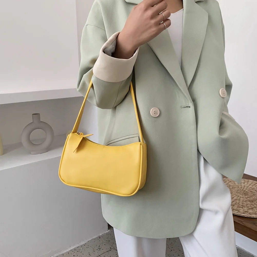 Retro Soft PU Leather Women Shoulder Underarm Bags Casual Solid Color Small Top-Handle Handbags Ladies Fashion Shoulder Bags_voghion.com