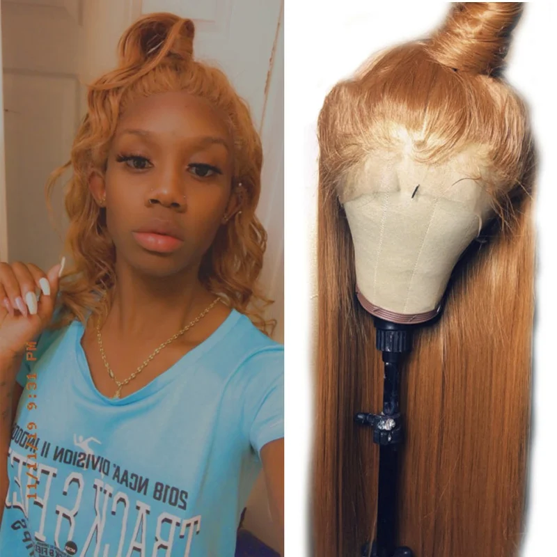 Highlight Ginger Blonde Lace Front Human Hair Wigs Straight 13x4