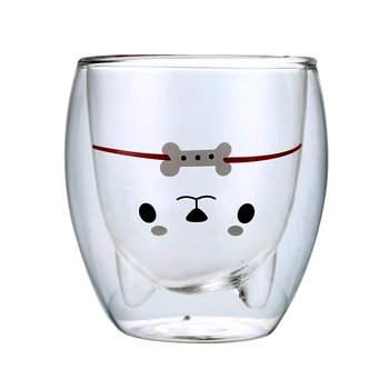

creative double-layer coffee mug cute Shiba Inu glass cartoon child milk cup ladies milk tea cup net red Shiba Inu fun glass