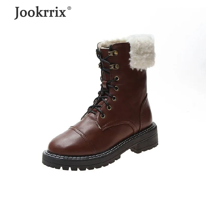 Jookrrix/; женская брендовая теплая зимняя обувь; модные женские ботинки до середины икры; Модные женские Ботинки martin из искусственной кожи; Цвет Черный